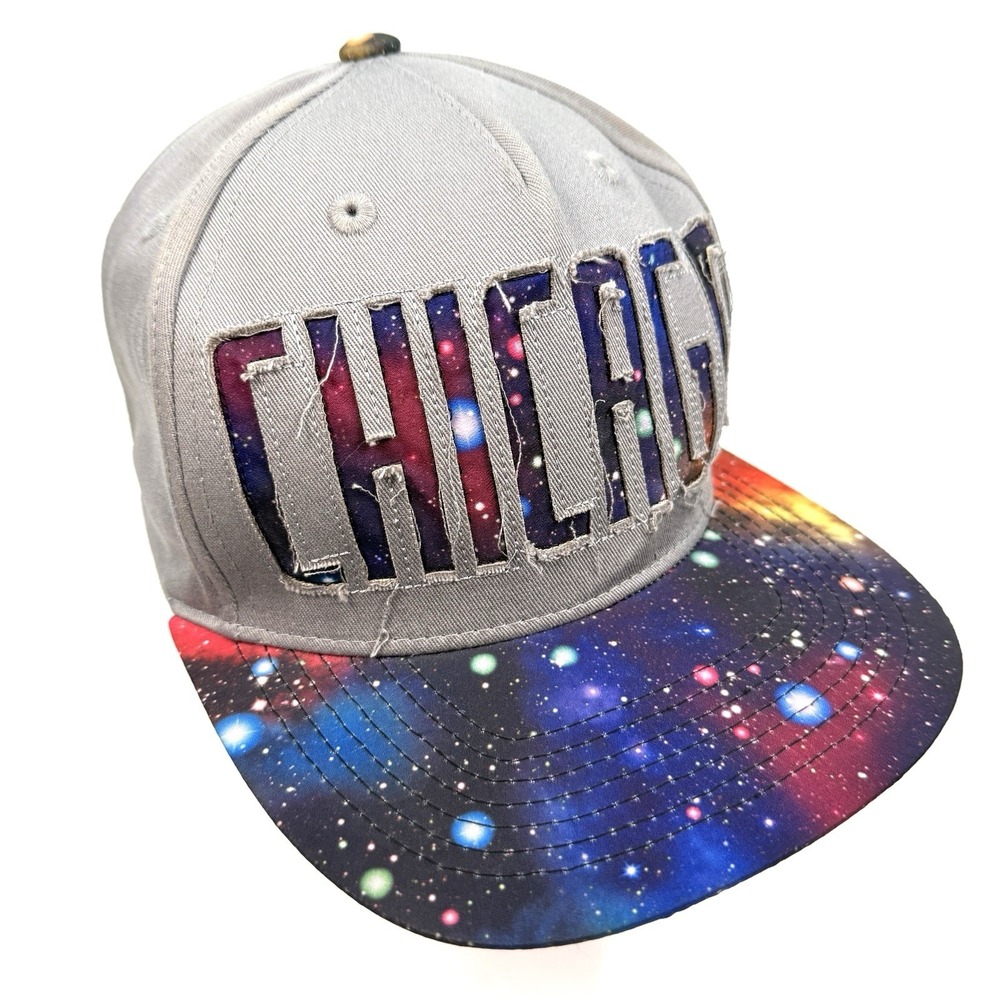KB Ethos Chicago Galaxy Snapback Hat Gray Flat Bill Streetwear Hip Hop Y2K